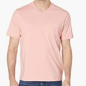 Amazon Essentials Mens XL Light Pink Short Sleeve V-Neck Pocket Sleeve T-Shirt